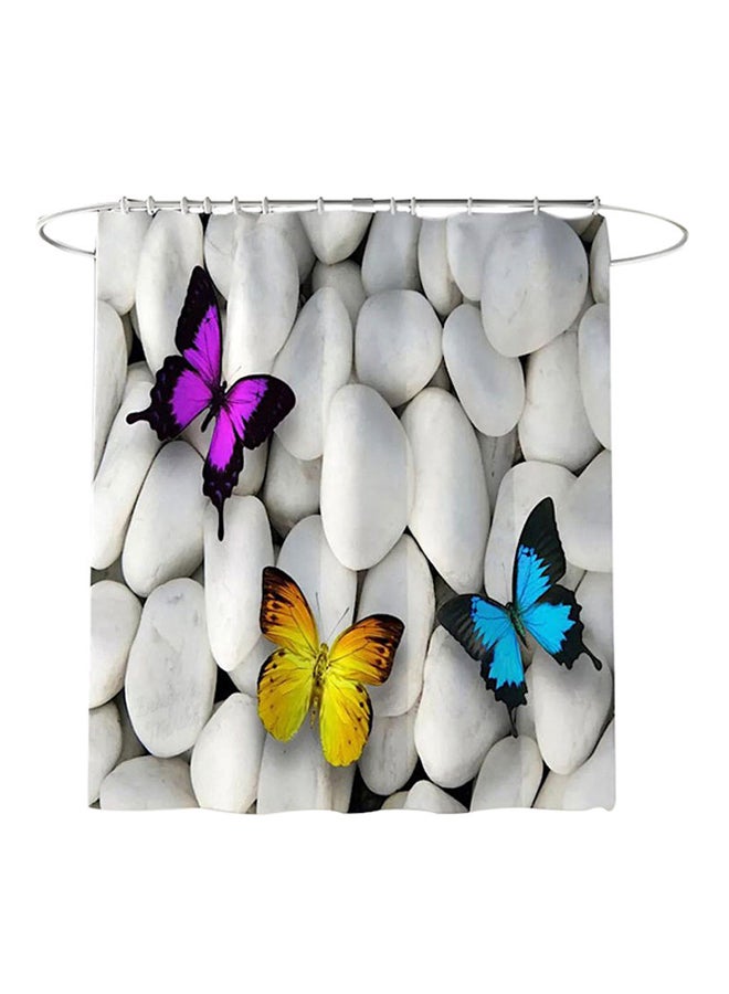 Butterfly Printed Shower Curtain With Hook White/Yellow/Blue 180x165cm
