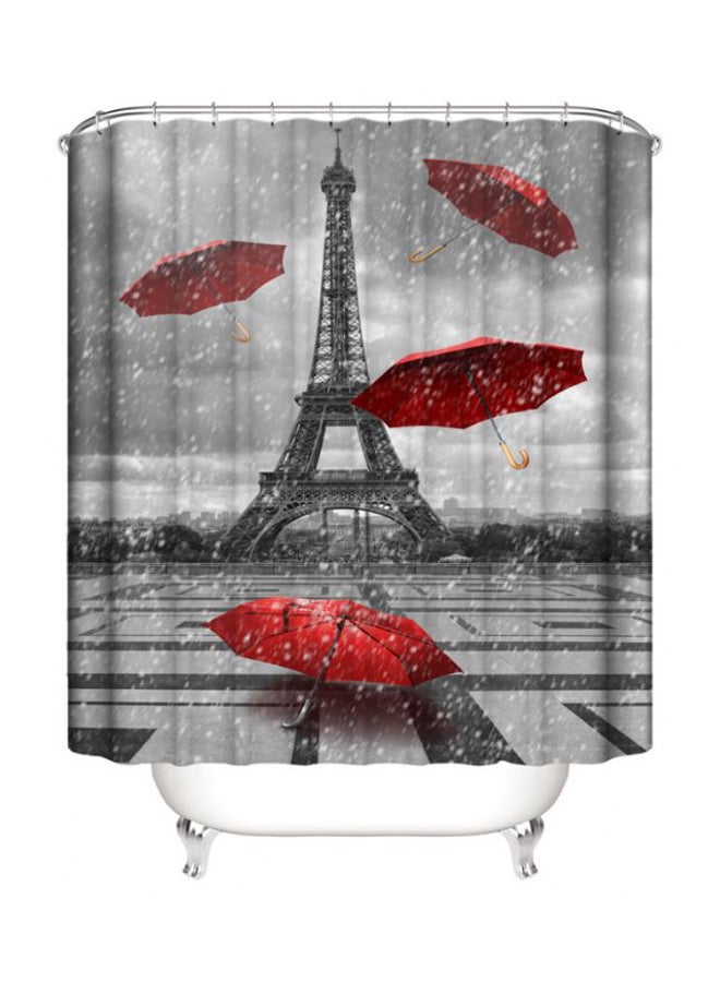 Eifel Tower With Umbrella Printed Shower Curtain Grey/Red/Black 165x180cm