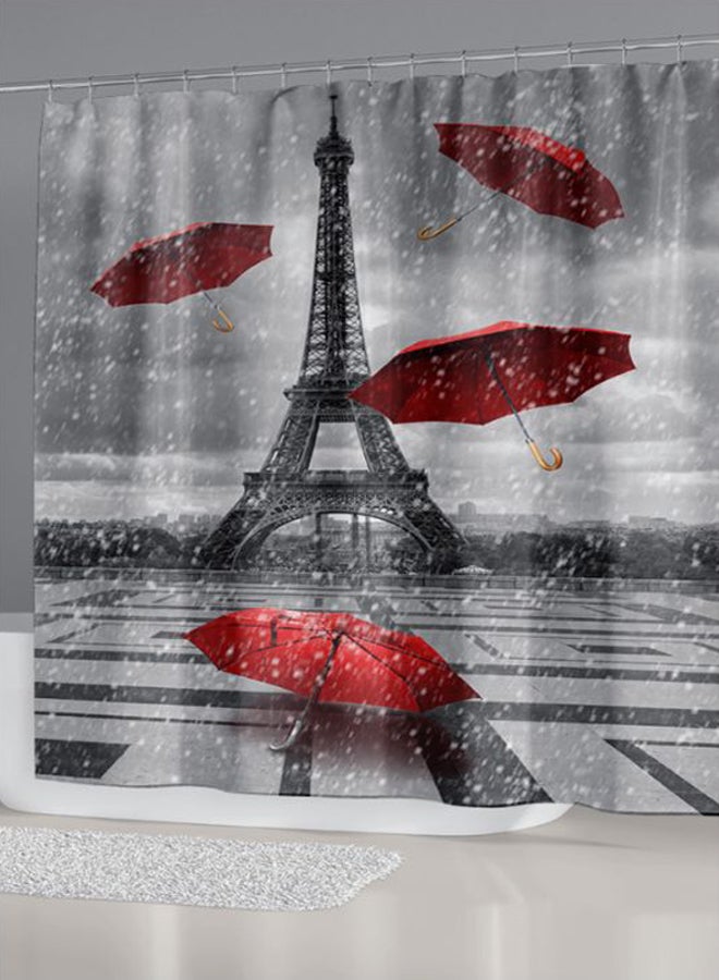 Eifel Tower With Umbrella Printed Shower Curtain Grey/Red/Black 165x180cm