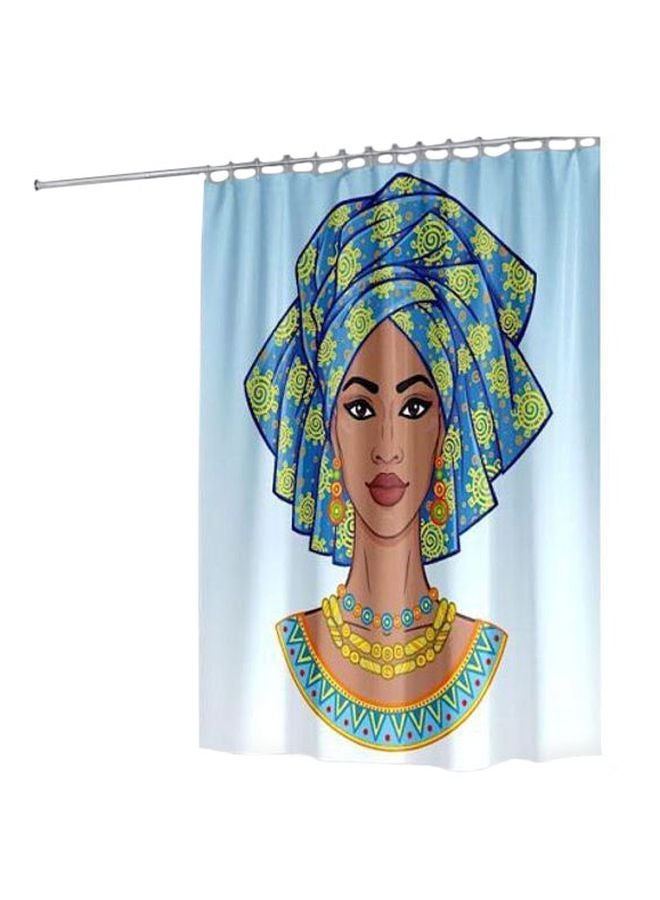 Girl Printed Shower Curtain With Hook Beige/White/Blue 165x180cm