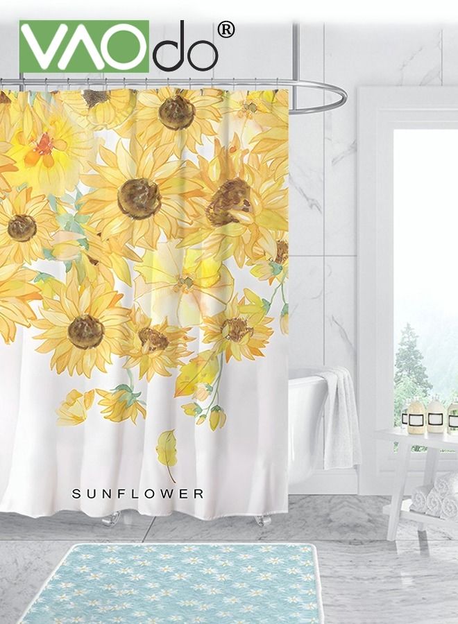 Polyester Printing Shower Curtain Sunflower Image Digital Printing Easy to Clean Polyester Material Thickened Impermeable Machine Washable Warm Shower Curtain