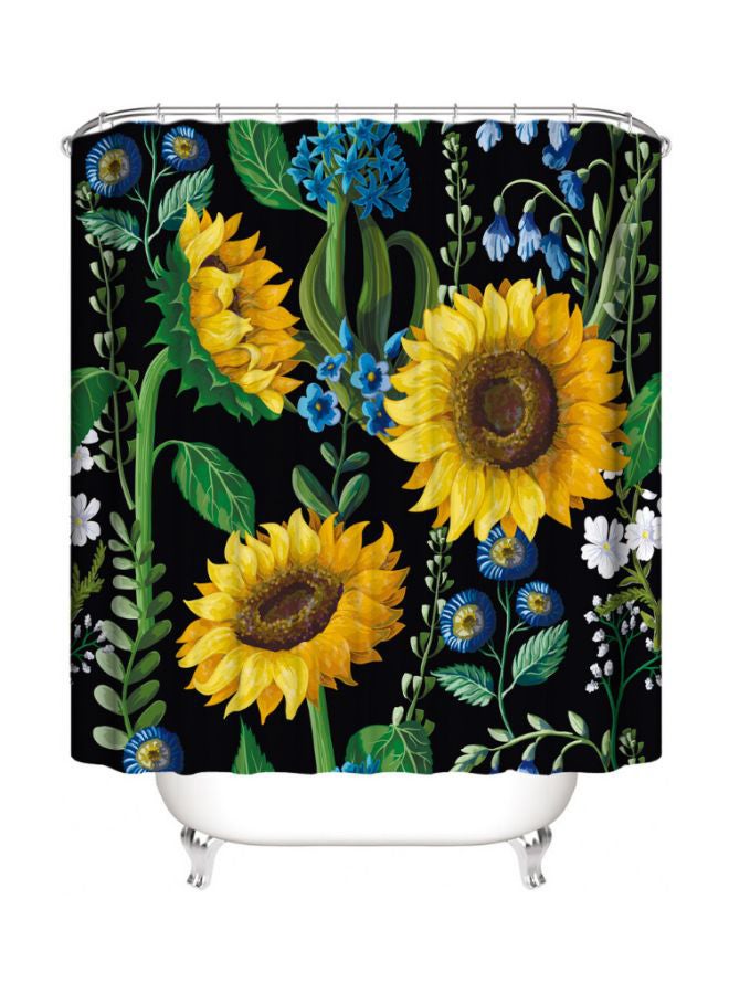 Sunflower Printed Shower Curtain Black/Yellow/Green 165x180cm