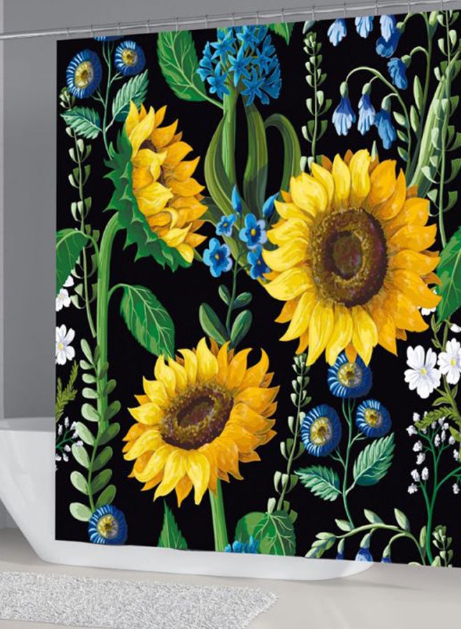 Sunflower Printed Shower Curtain Black/Yellow/Green 165x180cm