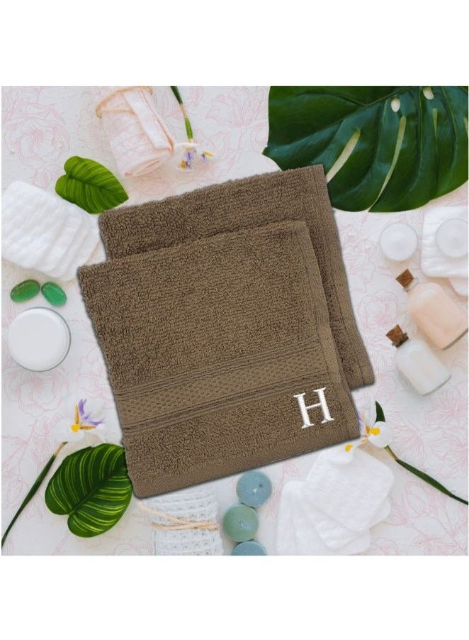 Daffodil (Dark Beige) Monogrammed Face Towel (30 x 30 Cm - Set of 6) 100% Cotton, Absorbent and Quick dry, High Quality Bath Linen- 500 Gsm White Thread Letter 
