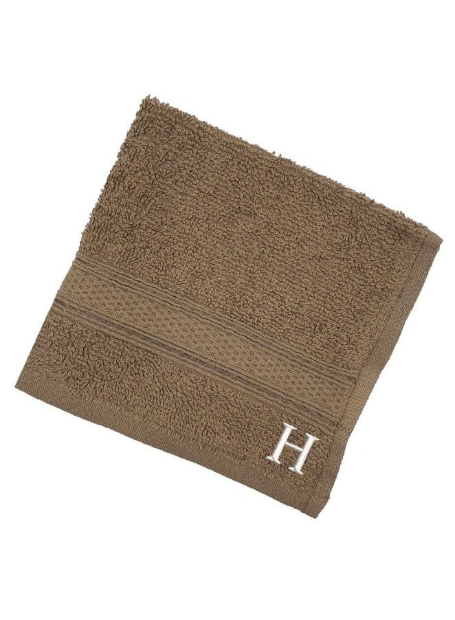 Daffodil (Dark Beige) Monogrammed Face Towel (30 x 30 Cm - Set of 6) 100% Cotton, Absorbent and Quick dry, High Quality Bath Linen- 500 Gsm White Thread Letter 