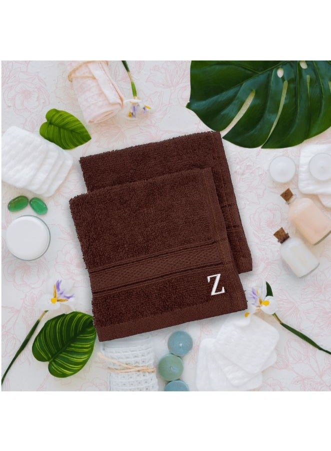 Daffodil (Brown) Monogrammed Face Towel (30 x 30 Cm - Set of 6) 100% Cotton, Absorbent and Quick dry, High Quality Bath Linen- 500 Gsm White Thread Letter 