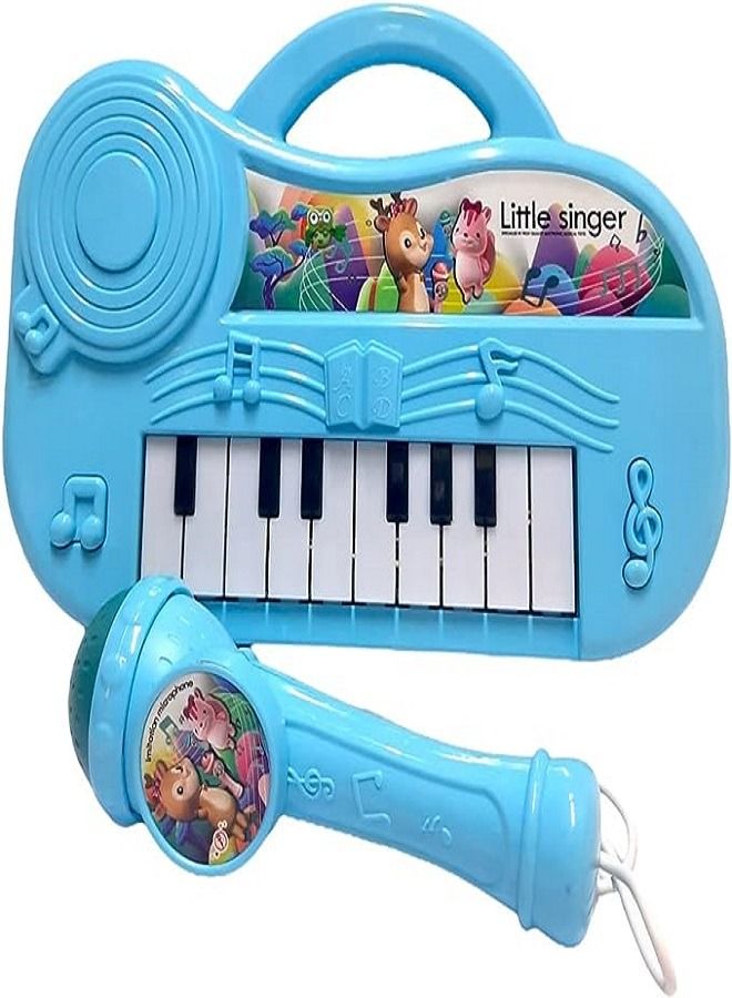 Little Singer Piano Keyboard 16 Keys, Multifunctional Musical Instrument Electronic Toy Piano with Microphone for Baby and Toddler (Blue)