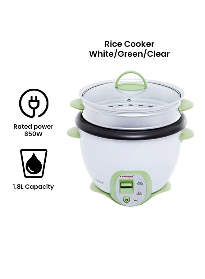 Electric Rice And Curry Cooker 1.8 L 650.0 W OMRC2117N White/Green/Clear