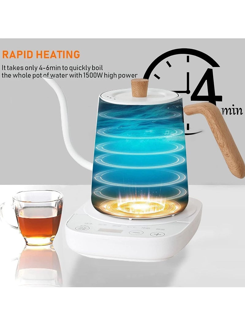 Electric Kettle with Temperature Control 3 Presets Pour Over Electric Kettle for Coffee&Tea Quick Heating Hot Water Kettle Stainless Steel Inner Auto Shutoff Boil-Dry Protection 0.8L (White)