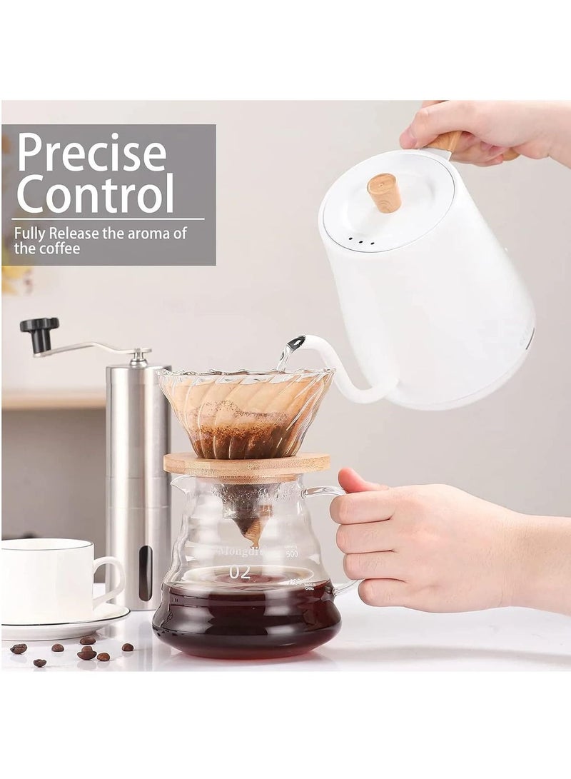 Electric Kettle with Temperature Control 3 Presets Pour Over Electric Kettle for Coffee&Tea Quick Heating Hot Water Kettle Stainless Steel Inner Auto Shutoff Boil-Dry Protection 0.8L (White)