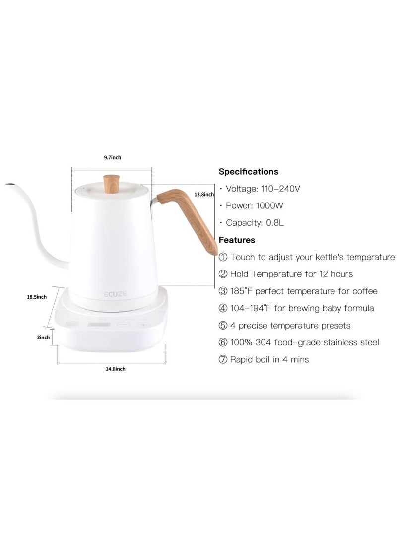 Electric Kettle with Temperature Control, 3 Presets Pour Over Electric Kettle for Coffee&Tea, Quick Heating Hot Water Kettle, Stainless Steel Inner, Auto Shutoff Boil-Dry Protection, 0.8L (Black)