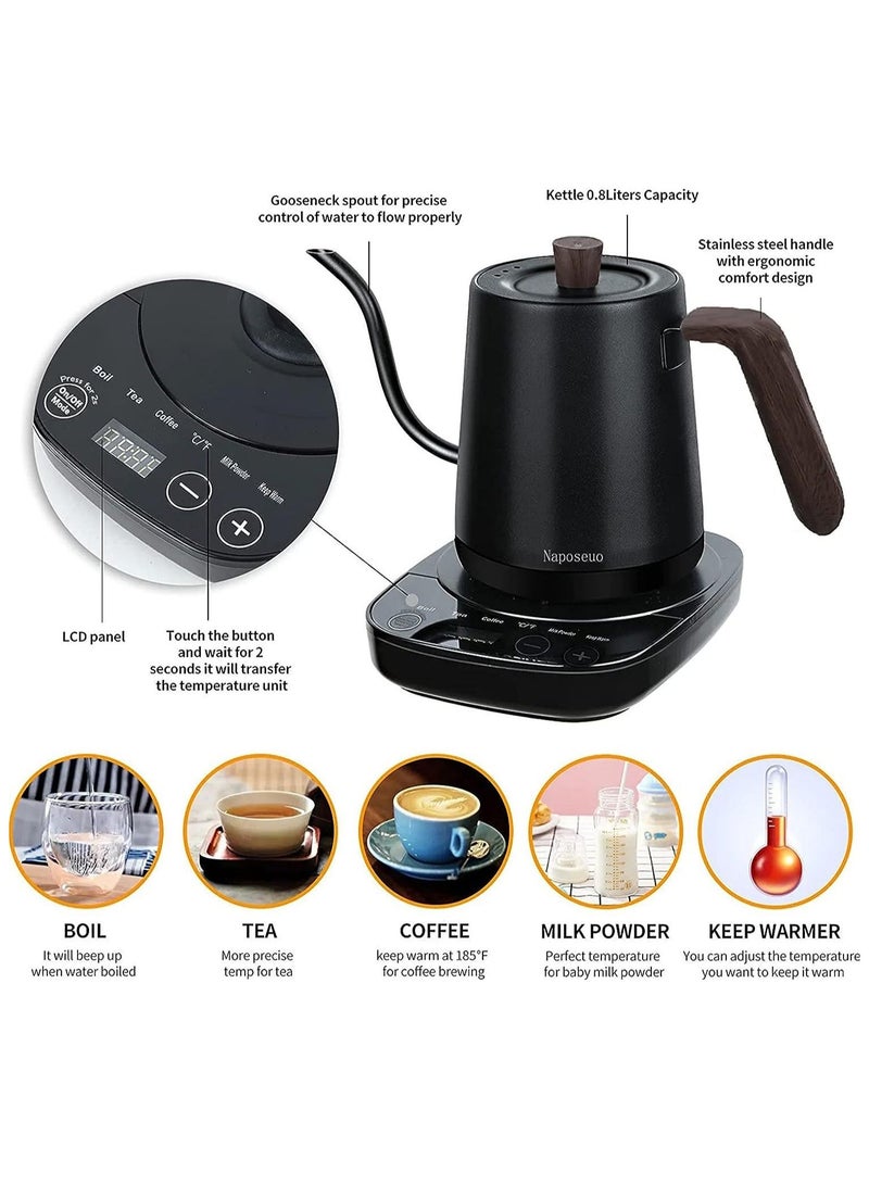 Electric Kettle with Temperature Control, 3 Presets Pour Over Electric Kettle for Coffee&Tea, Quick Heating Hot Water Kettle, Stainless Steel Inner, Auto Shutoff Boil-Dry Protection, 0.8L (Black)