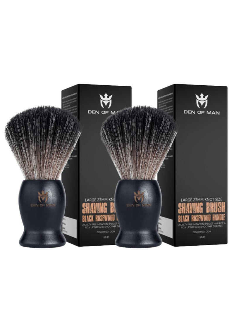 Jumbo 27mm Knot Premium Cruelty Free Imitation Badger Hair Shaving Brush, Soft & Ultra Absorbent Bristles For Smooth Shave, Real Rosewood Handle (Pack of 2)