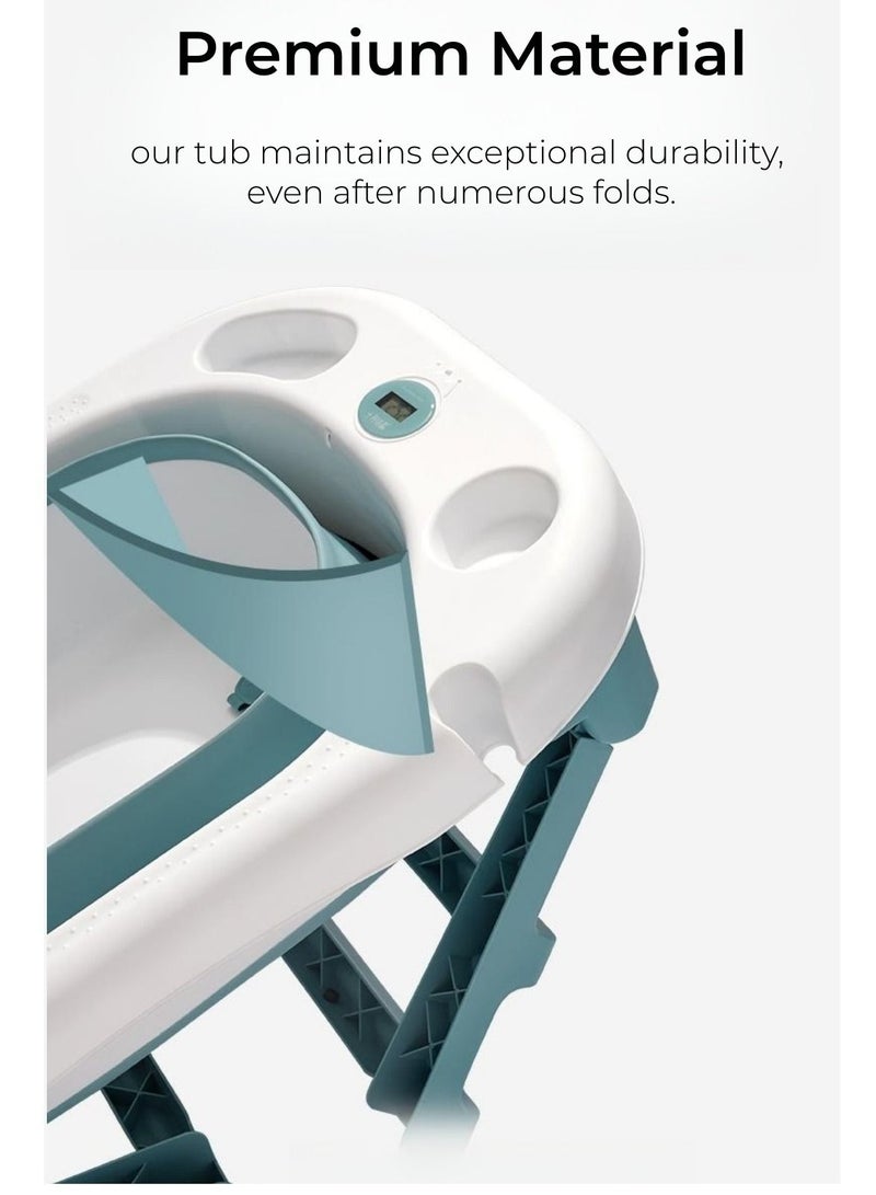 Baby Bath Tub with Seat & Thermometer, Portable Travel Collapsible Baby Bathtub with Drain Hole, Durable Foldable Infant Bathtub Newborn to Toddler