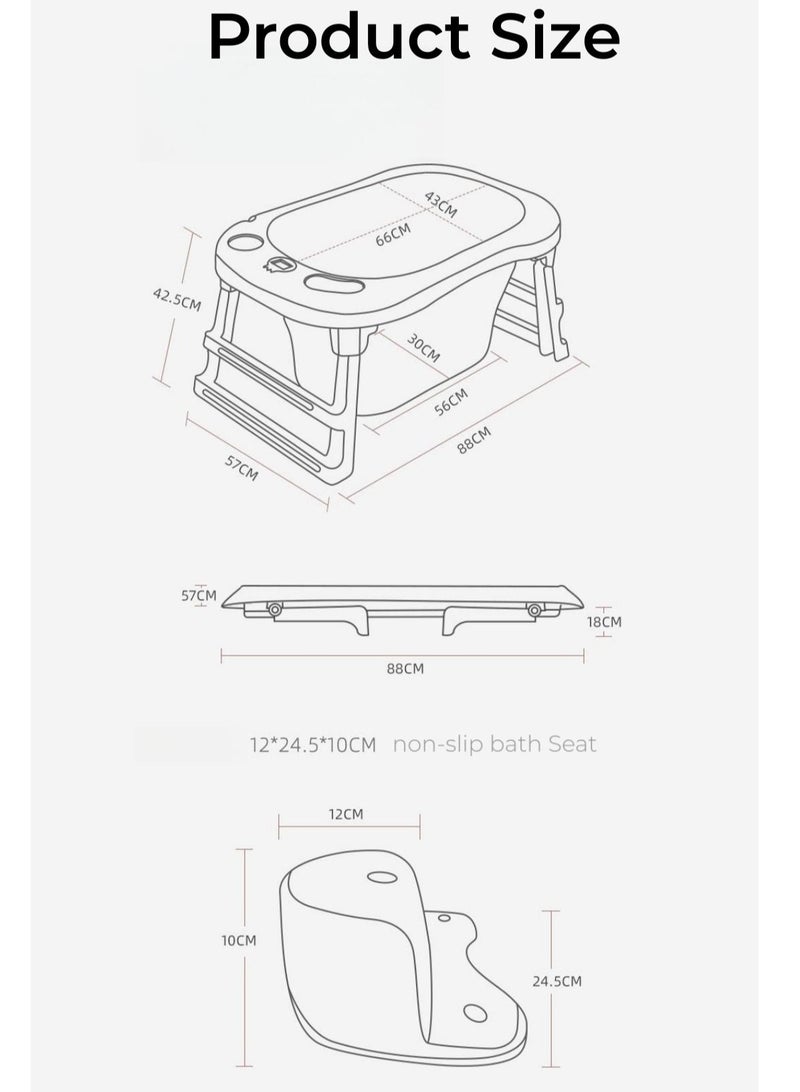 Baby Bath Tub with Seat & Thermometer, Portable Travel Collapsible Baby Bathtub with Drain Hole, Durable Foldable Infant Bathtub Newborn to Toddler