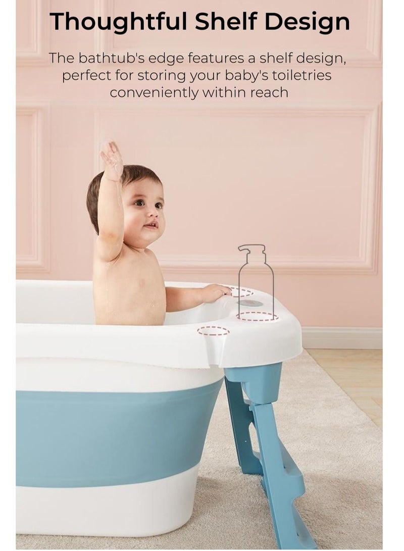 Baby Bath Tub with Seat & Thermometer, Portable Travel Collapsible Baby Bathtub with Drain Hole, Durable Foldable Infant Bathtub Newborn to Toddler