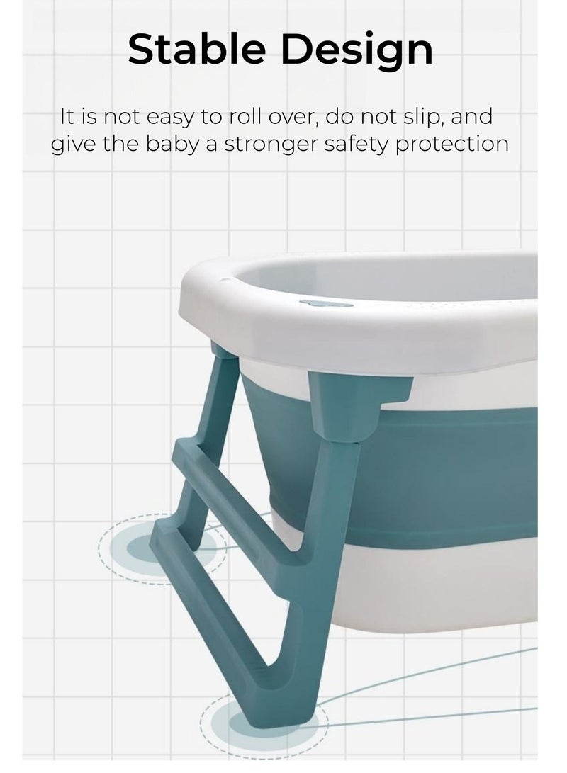 Baby Bath Tub with Seat & Thermometer, Portable Travel Collapsible Baby Bathtub with Drain Hole, Durable Foldable Infant Bathtub Newborn to Toddler