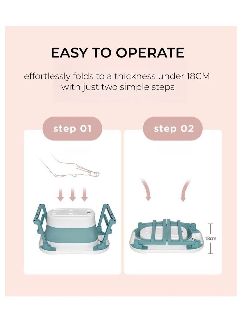 Baby Bath Tub with Seat & Thermometer, Portable Travel Collapsible Baby Bathtub with Drain Hole, Durable Foldable Infant Bathtub Newborn to Toddler