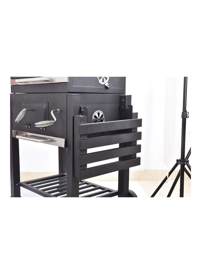 Trolley Charcoal Barbecue Grill A picnic BBQ Outdoor Patio Garden With Side Trays And Storage Shelf Black 35 x 50 x 150cm