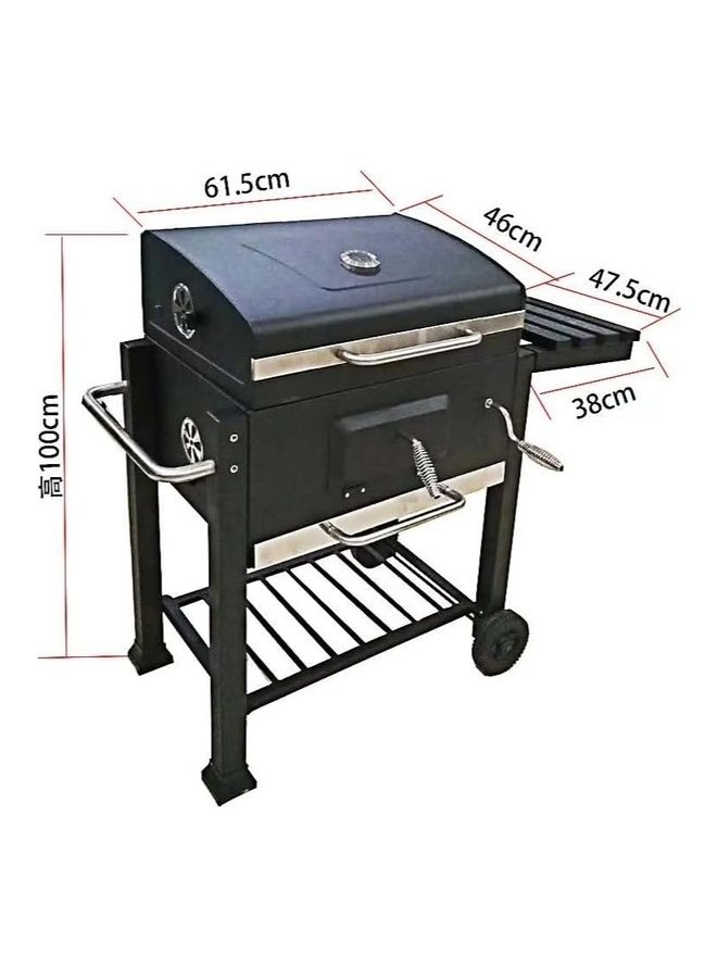 Trolley Charcoal Barbecue Grill A picnic BBQ Outdoor Patio Garden With Side Trays And Storage Shelf Black 35 x 50 x 150cm