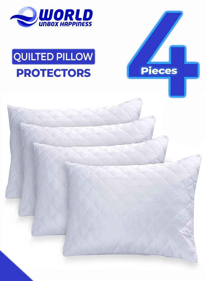 Pack of 4 Pillow Protectors - Quilted Zipped Pillow Covers - Ultra Luxe Zipped Pillow Protectors - Soft And Breathable Microfiber Pillowcase Protectors, Hypoallergenic 50x75cm
