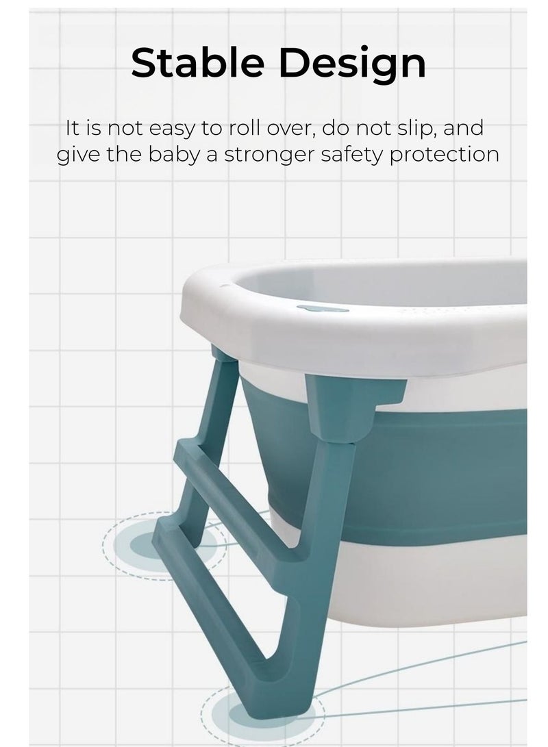 Baby Bath Tub with Seat & Thermometer, Portable Travel Collapsible Baby Bathtub with Drain Hole, Durable Foldable Infant Bathtub Newborn to Toddler