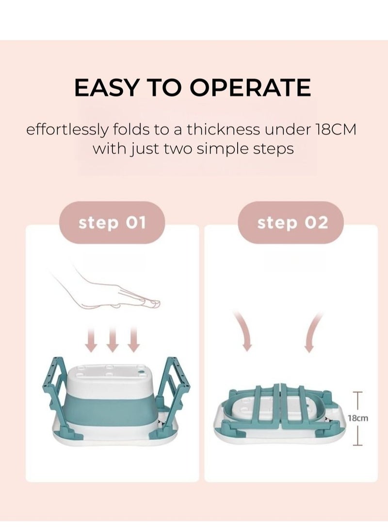 Baby Bath Tub with Seat & Thermometer, Portable Travel Collapsible Baby Bathtub with Drain Hole, Durable Foldable Infant Bathtub Newborn to Toddler