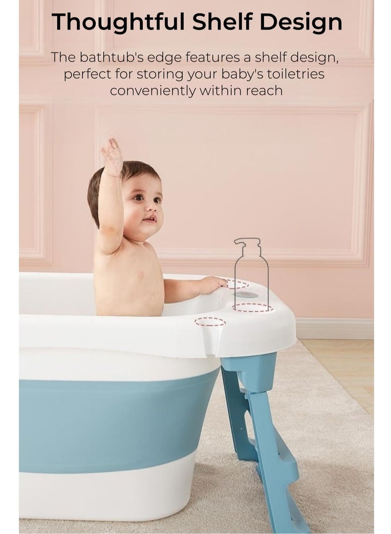 Baby Bath Tub with Seat & Thermometer, Portable Travel Collapsible Baby Bathtub with Drain Hole, Durable Foldable Infant Bathtub Newborn to Toddler