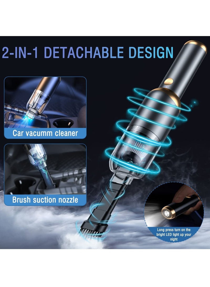 Car Vacuum Cleaner, Portable Cordless Vacuum Cleaner, 13000PA High Power, Washable Filter, USB-C Rechargeable Detachable Handheld Vacuum Cleaner with Lighting Function, Suitable for Car/Home/Office, etc.