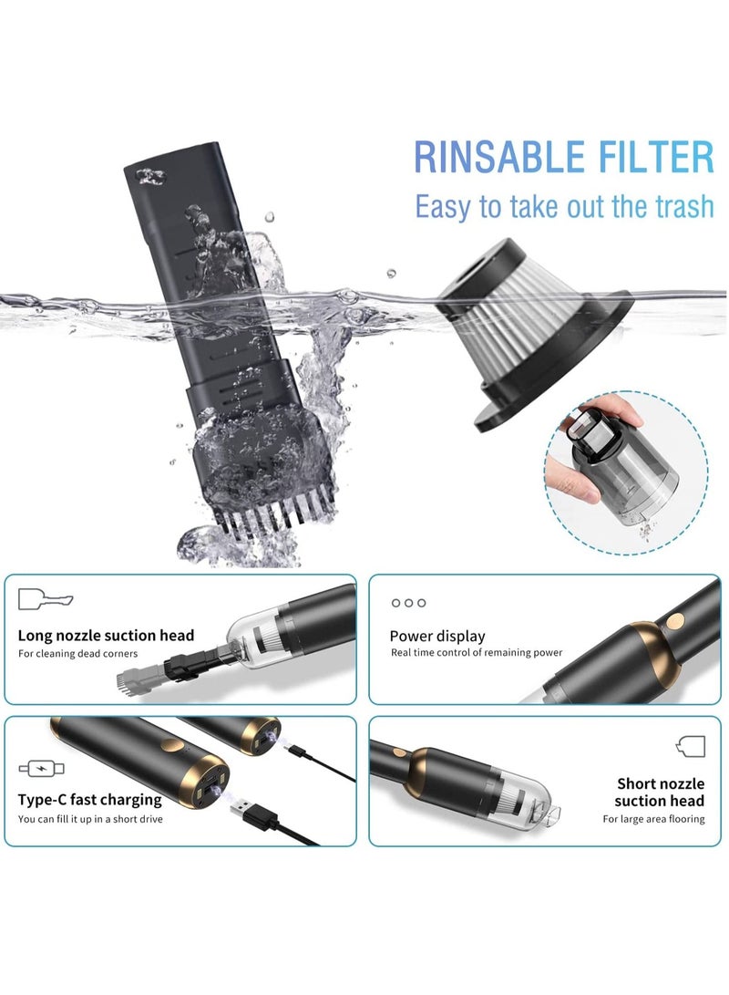 Car Vacuum Cleaner, Portable Cordless Vacuum Cleaner, 13000PA High Power, Washable Filter, USB-C Rechargeable Detachable Handheld Vacuum Cleaner with Lighting Function, Suitable for Car/Home/Office, etc.
