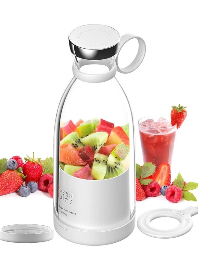 USB Electric Safety Juicer Cup, Fruit Juice mixer, Mini Portable Rechargeable/Juicing Mixing Crush Ice Blender Mixer,350ml Water Bottle (White)