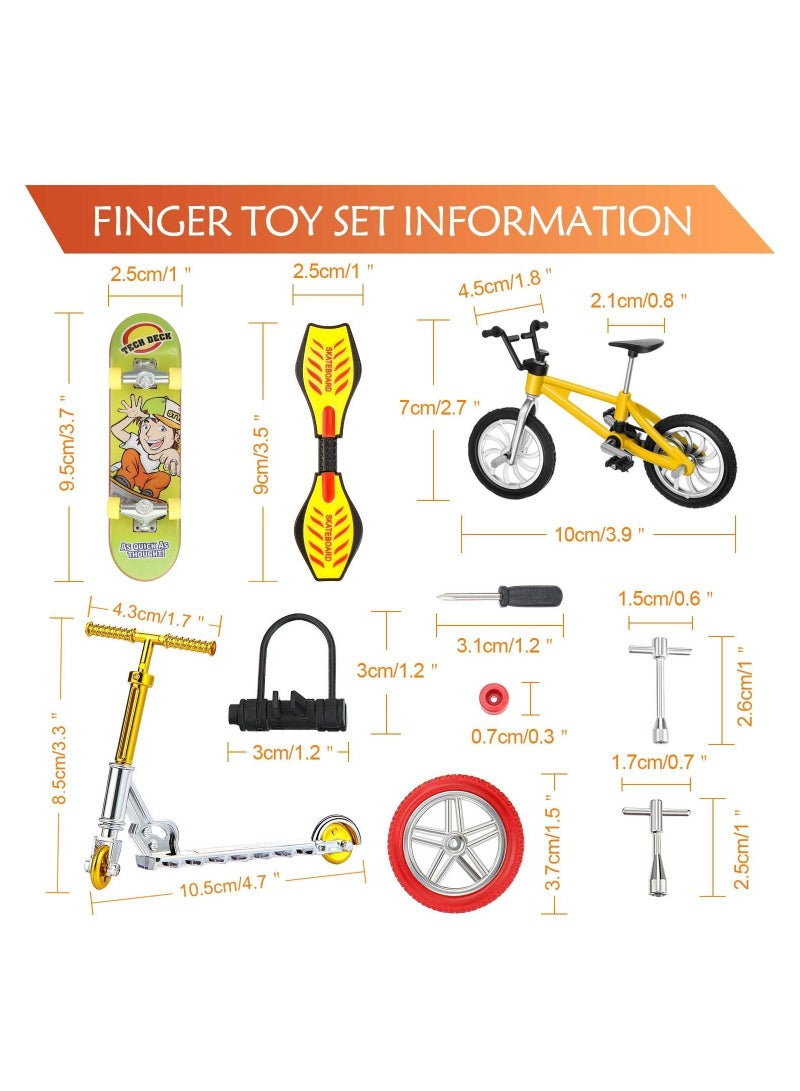 Mini Skateboard Finger Toys Set 18 Pieces Includes Skateboards Bikes Scooter Scooters and Matched Wheels Tools Accessories Educational for Party Favors