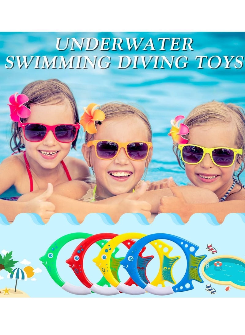 Pool Diving Toys, Kids Swimming Toys Plastic Fish Shaped Rings Easy Retrieval Sinking Colorful Rings, Training Practice Accessories (4 Pack)