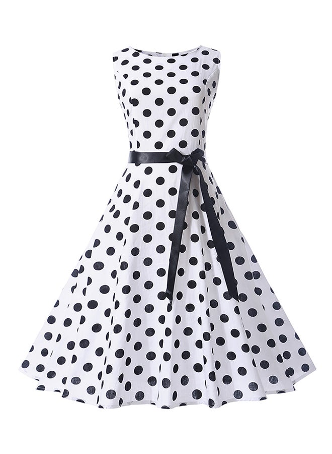Polka-Dotted Sleevesless Dress Black/White