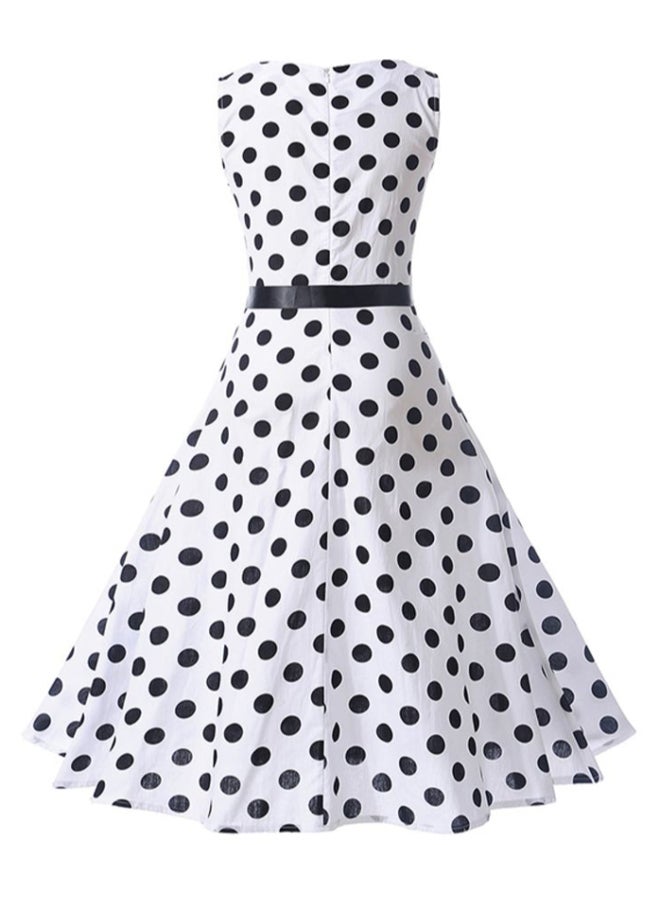 Polka-Dotted Sleevesless Dress Black/White