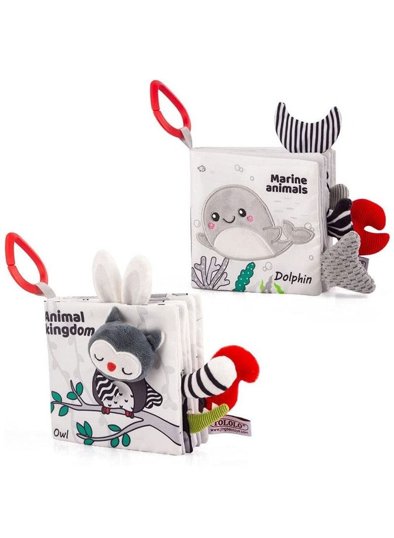 Baby Cloth Book with Sound, 2 Pieces Sensory Training Three-dimensional Soft Books Cognitive Visual Toys for 1 3 Years Old Boys Girls