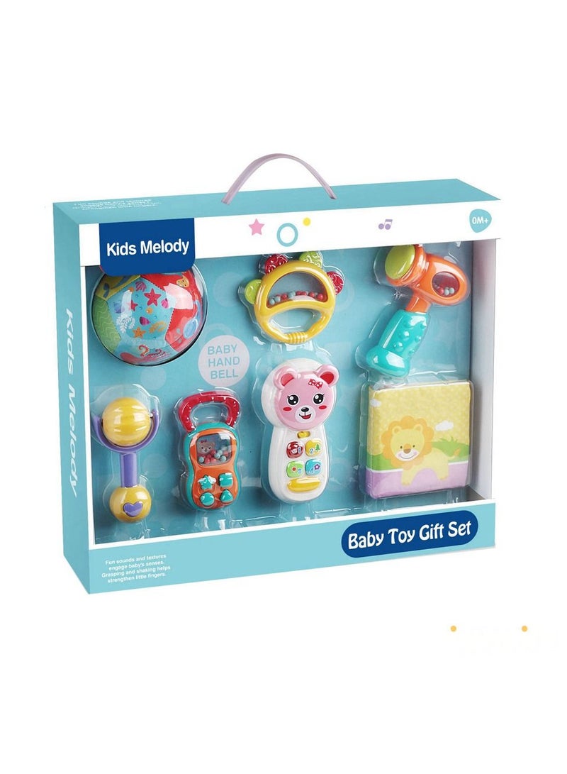 Play House Series Rattle Gift Box – Includes Cloth Ball, Cloth Book, Rotating Mirror Mobile Phone – with Light and Music