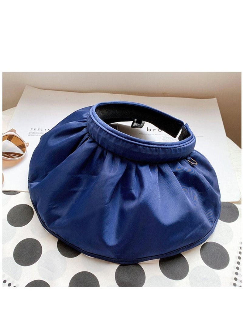 Women Sun Hat Summer Beach Caps Women Hat Wide Brim UV Protection Floppy Blue Roll Up Hat Double-Side-Wear Ponytail Hats Baseball Caps Adjustable Cap