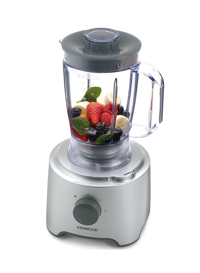 Food Processor Multi-Functional With 2 Stainless Steel Disks, Blender, Whisk, Dough Maker, Citrus Juicer 2.1 L 800 W FDP304 Silver/Clear