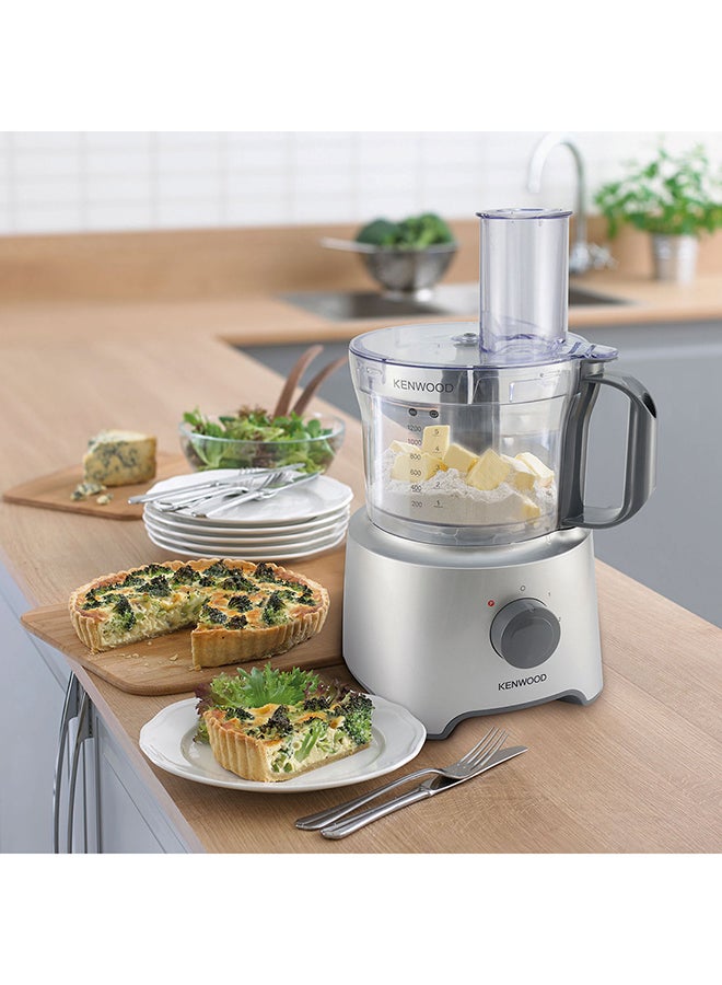 Food Processor Multi-Functional With 2 Stainless Steel Disks, Blender, Whisk, Dough Maker, Citrus Juicer 2.1 L 800 W FDP304 Silver/Clear