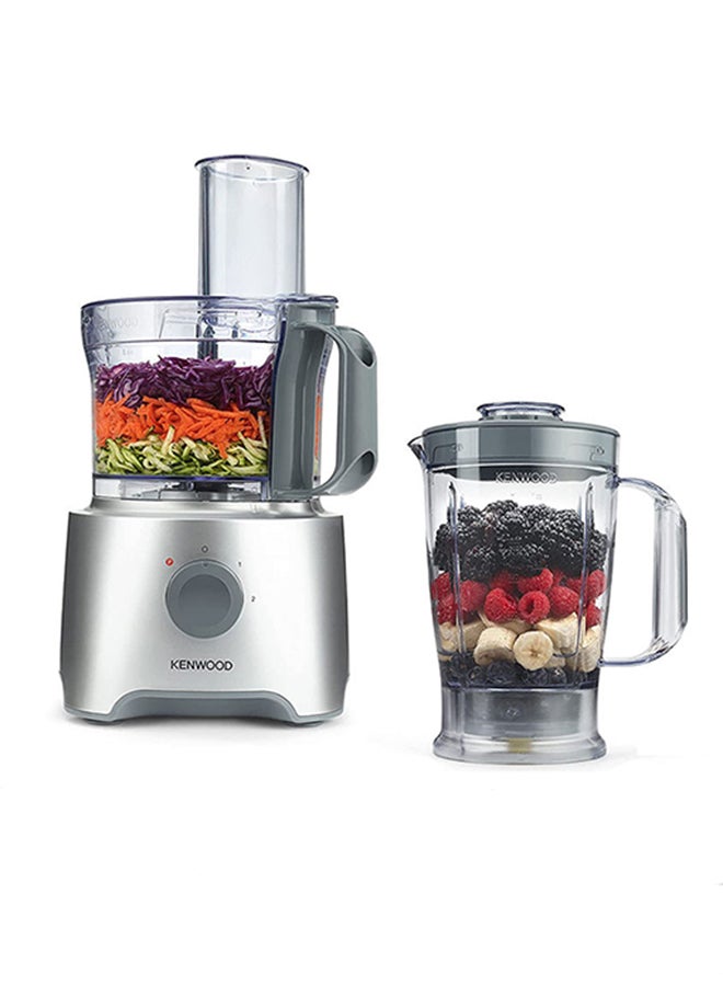 Food Processor Multi-Functional With 2 Stainless Steel Disks, Blender, Whisk, Dough Maker, Citrus Juicer 2.1 L 800 W FDP304 Silver/Clear