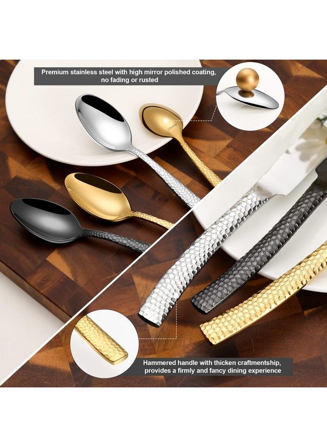 Black Hammered Silverware Set For 4 Vivani 20Piece Gunmetal Thicken Silverware Stainless Steel Black Utensil Set Forged Flatware Set Cutlery Set For Home Party Hotel