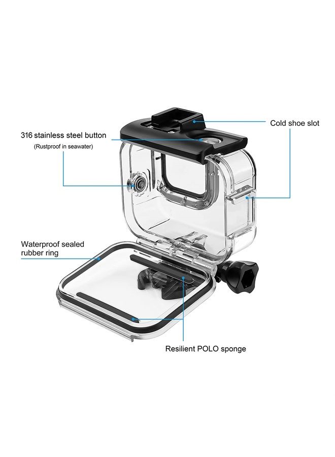 Waterproof Case for GoPro Hero 11 Black/Hero 10 Black/Hero 9 Black, 60M Underwater Protective Dive Housing Case with Cold Shoe Mount Adapter for GoPro Hero 11 10 9 Black Action Camera