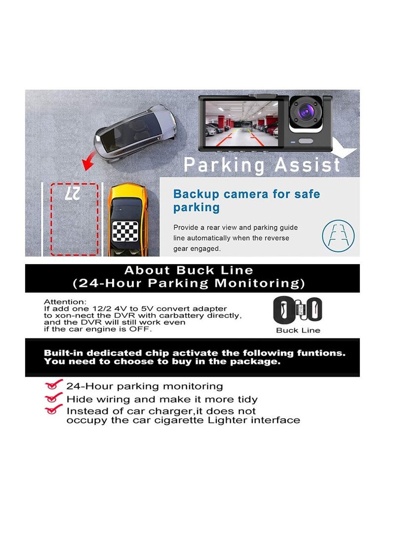 3 Camera Lens HD 1080P Dash Camera Dual Lens Video Recorder Black Box  Parking Monitoring