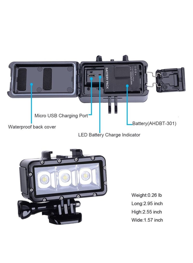 High Power Dimmable Waterproof LED Video Light Fill Night Light Diving Underwater Light for Gopro Hero 11/Hero 10/Hero 9/Hero8/Hero7/Hero6/Hero5/5S/4/4S/3+/3/2 DJI Akaso Cam