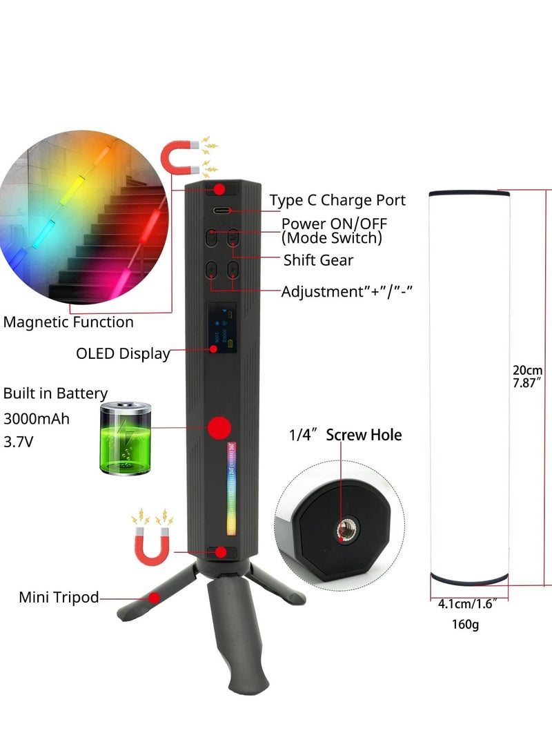 LED Light Stick, Photography for Photo Video Shooting, W200 RGB Handheld Vlog w Magnetic Built-in Battery 3000mAh Compatible with Vlogging YouTube TikTok Living, 1Pcs