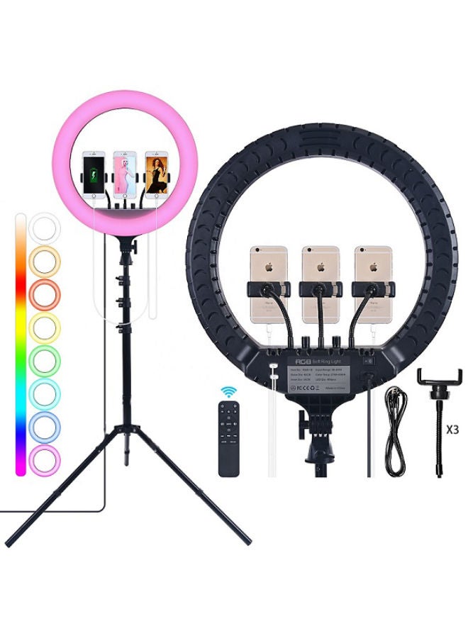 MJ56 22 Inch RGB Selfie Ring Light With Tripod Stand&3 Cell Phone Holder&Remote Control 22 inch RGB ring light