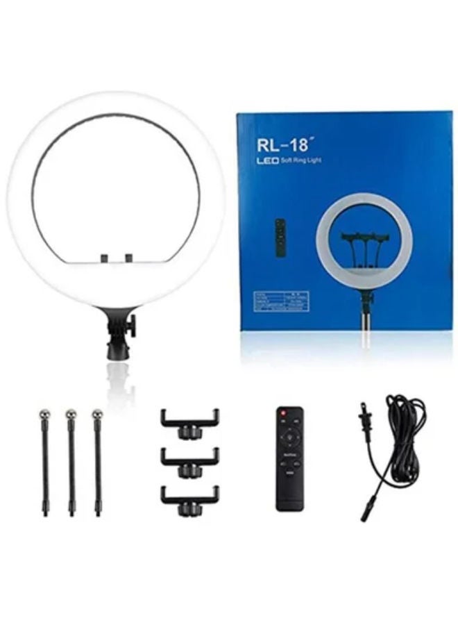 27 Inch Ring Light Tripod Mount Live Broadcast Dual Phone Bracket RL-18 White