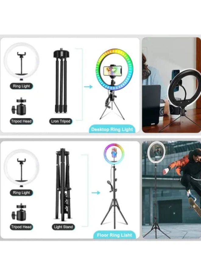 10-Inch LED Ring Fill Light RGB Ring Lamp USB Ring Light Photo Selfie Lamp with Remote and Phone Stand for Streaming Video Photography