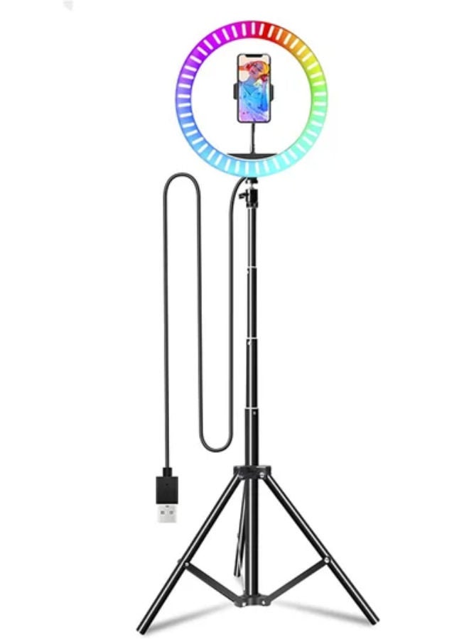 10-Inch LED Ring Fill Light RGB Ring Lamp USB Ring Light Photo Selfie Lamp with Remote and Phone Stand for Streaming Video Photography
